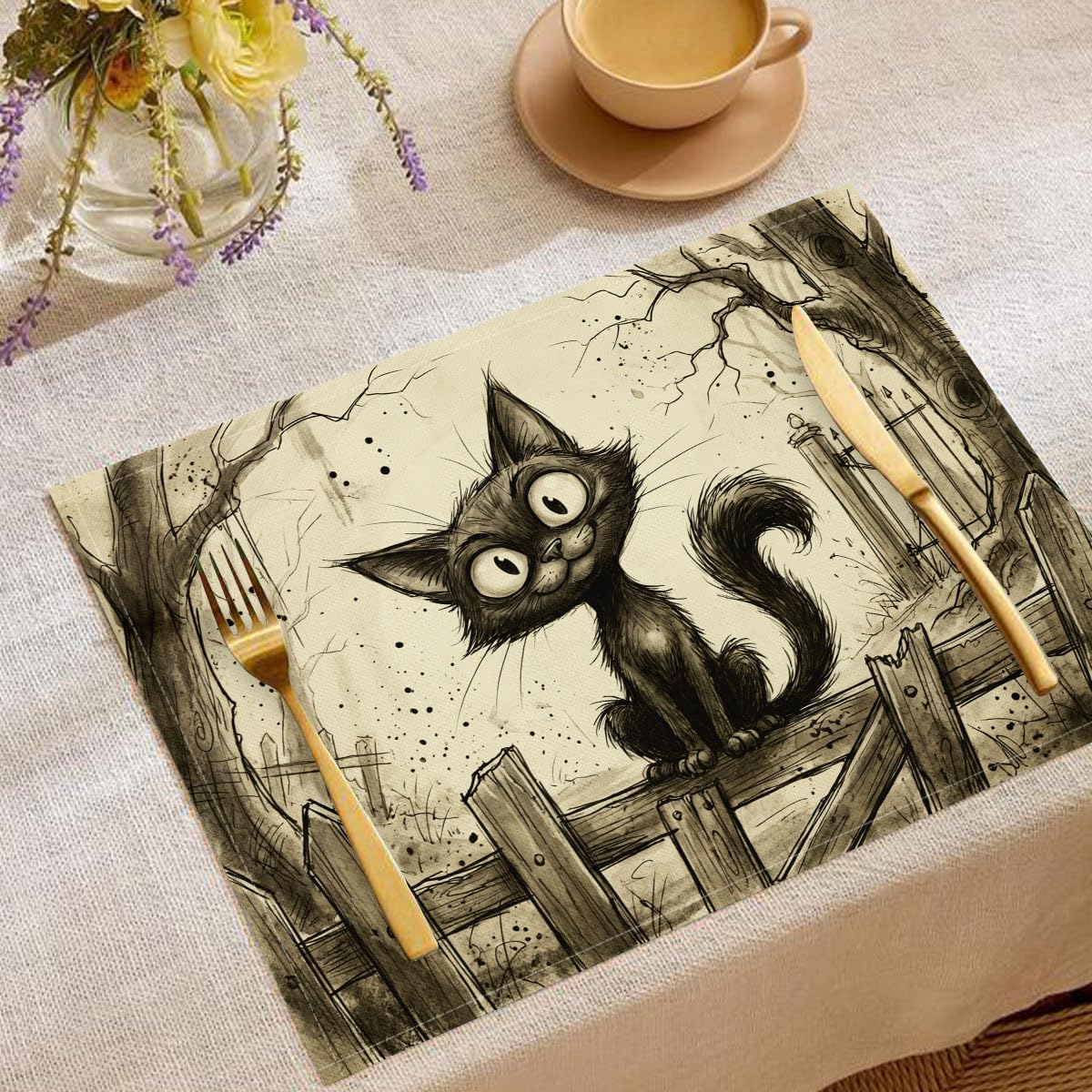 Set de table de cuisine 45x30cm en coton lin pour éliminer les rayures de vaisselle lot de 6