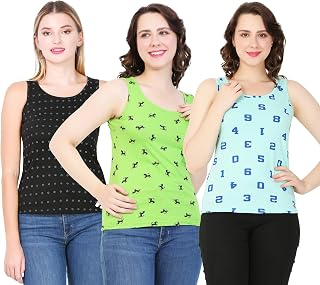 DIAZ Women's Super Combed Cotton Fabric Slim Fit Printed Tank Top(Pack of 3) Price In India