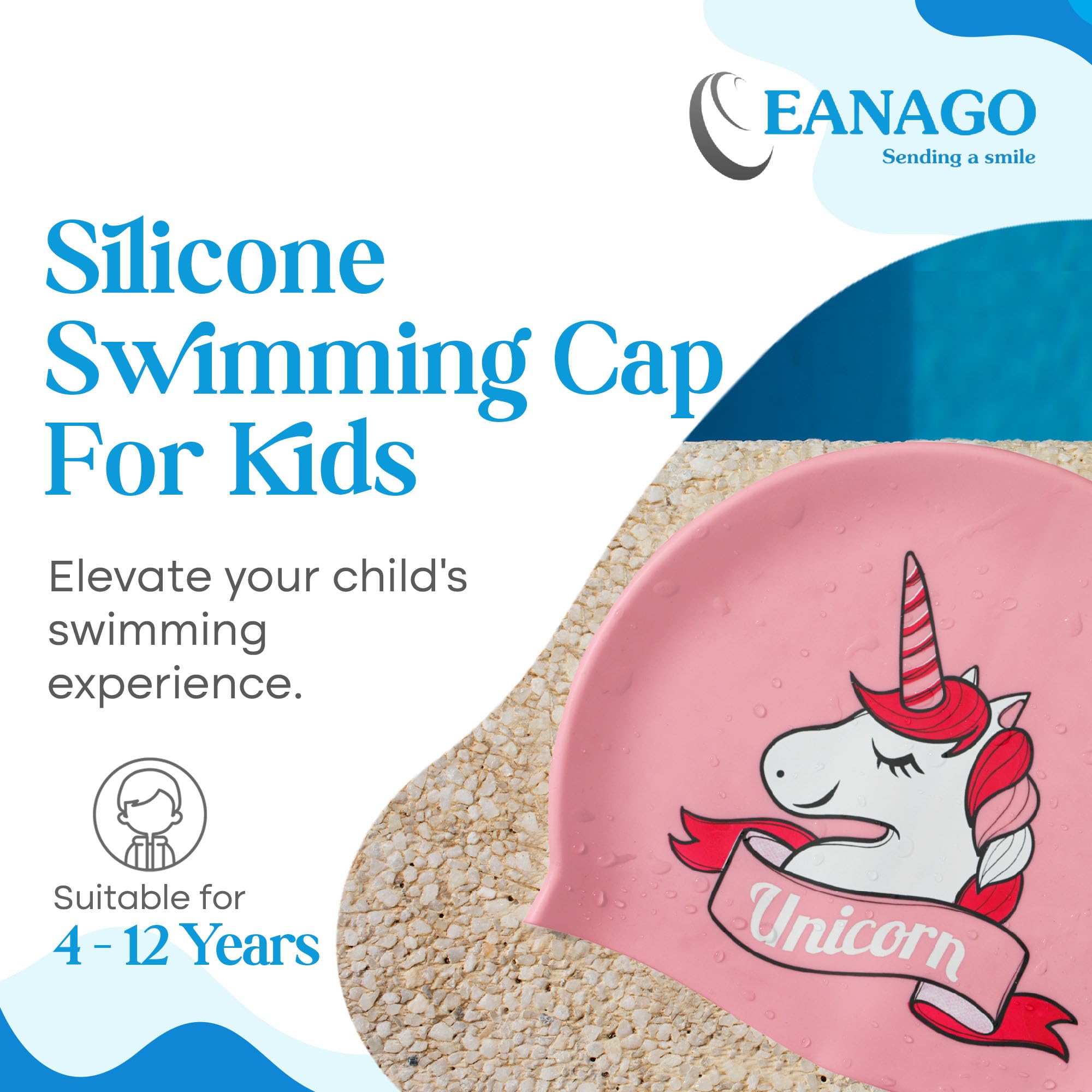 EANAGO silicone swimming cap for girls, fashionable swimming cap for children for swimming and training - Image 2