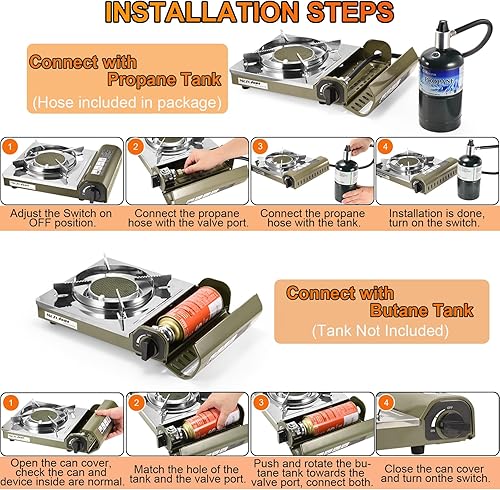 Miniatura 5 de Estufa de campamento de combustible doble, estufa de gas portátil de butano y propano infrarrojos de 8000 BTU, quemador individual resistente al