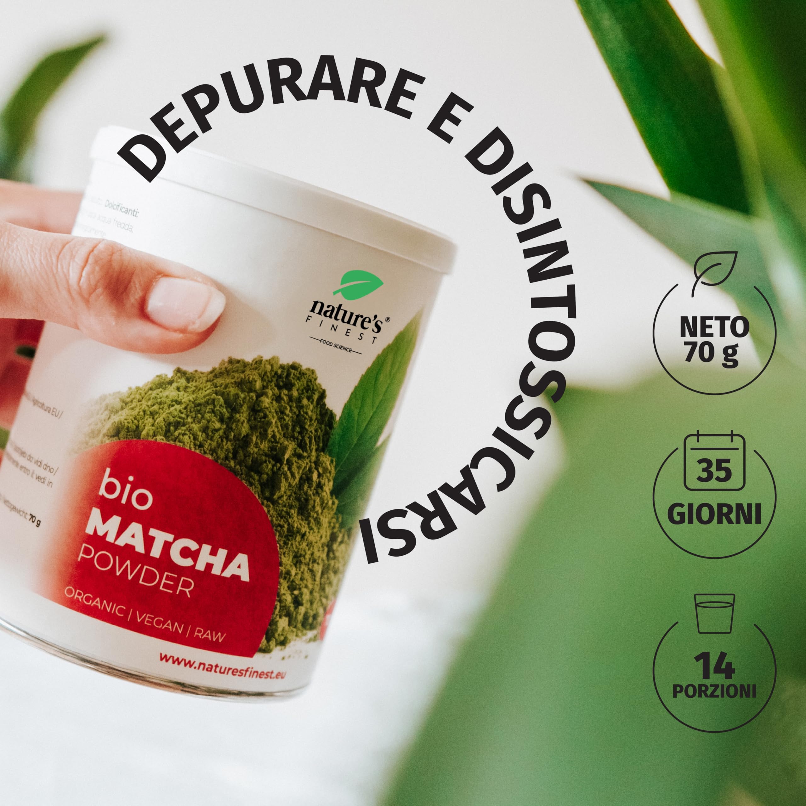 Nature's Finest Matcha Bio in Polvere, Tè Solubile 350 g (5x70 g) | Tè verde matcha bio macinato a pietra - 100% puro, vegan, senza additivi - per matcha latte, tè, dolci e frullati