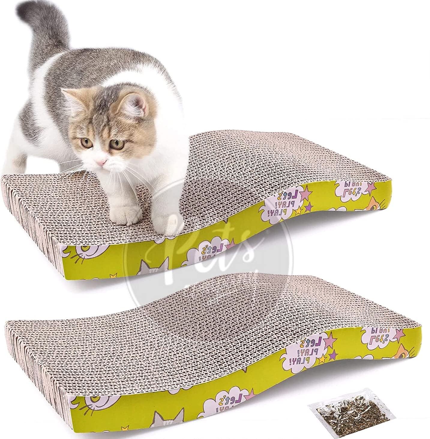 The Pets Company Cat Scratcher Cardboard with Organic Catnip, Double-Sided Durable Design Cat Scratching Pad for Furniture Protection Pack 2 (B09HHQMCY2) Amazon Price History, Amazon Price Tracker