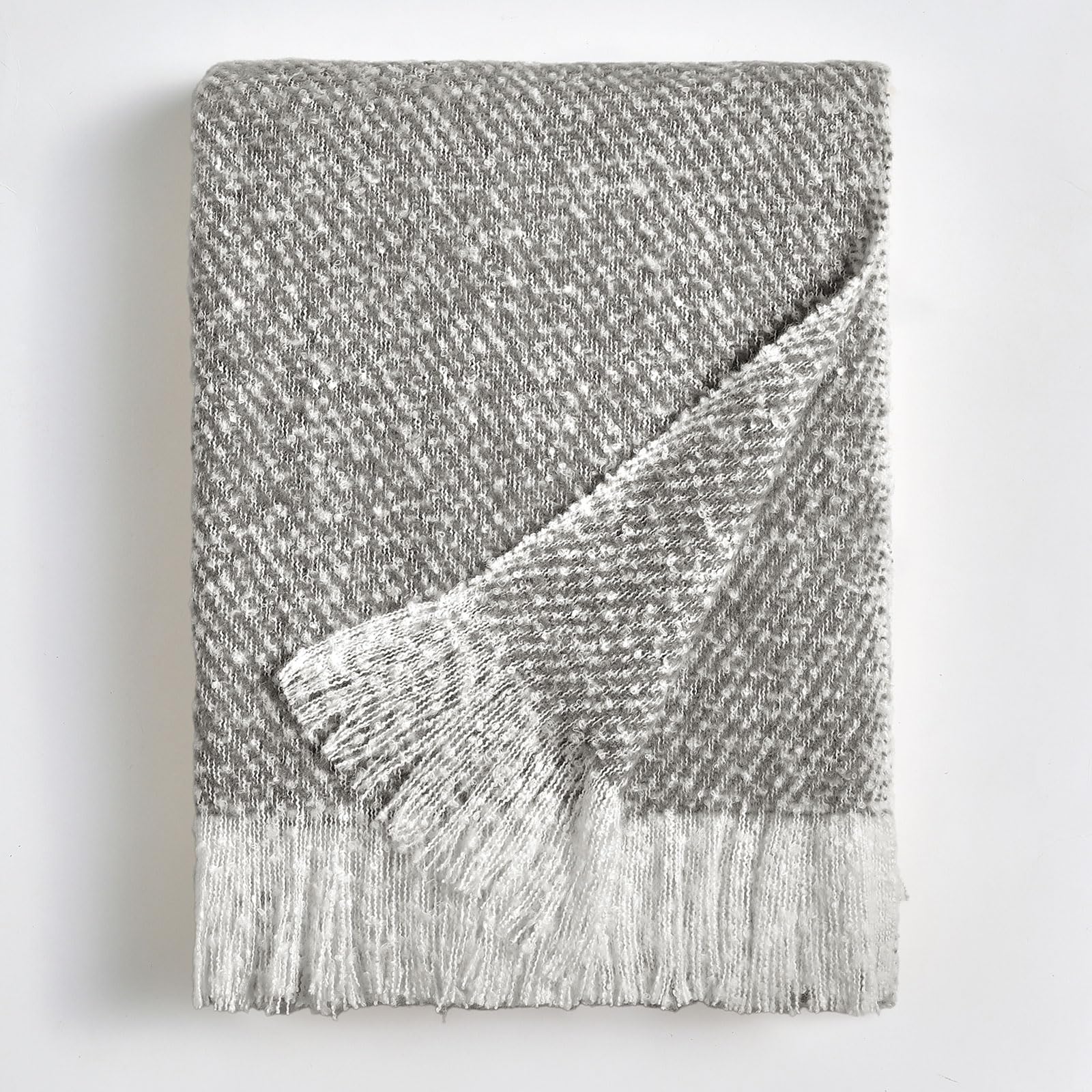 BOURINA Faux Mohair Sofa Throw Blanket Luxury Super Soft Cozy Couch Bed Chair Fringe Throw Blankets 127 x 152cm,Light Grey