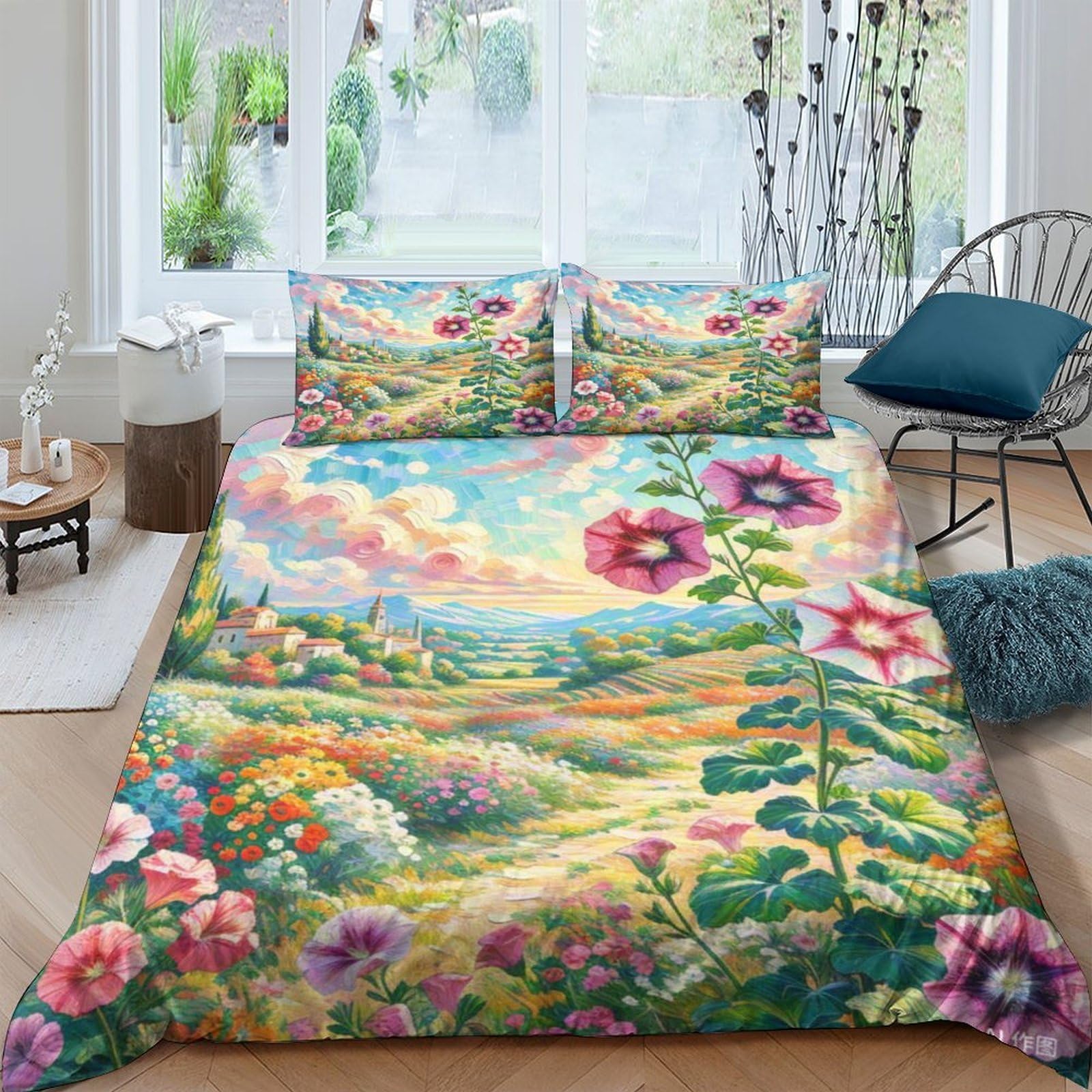 Housse de couette pétunie 3D avec zip caché pour en finir avec la couette qui glisse
