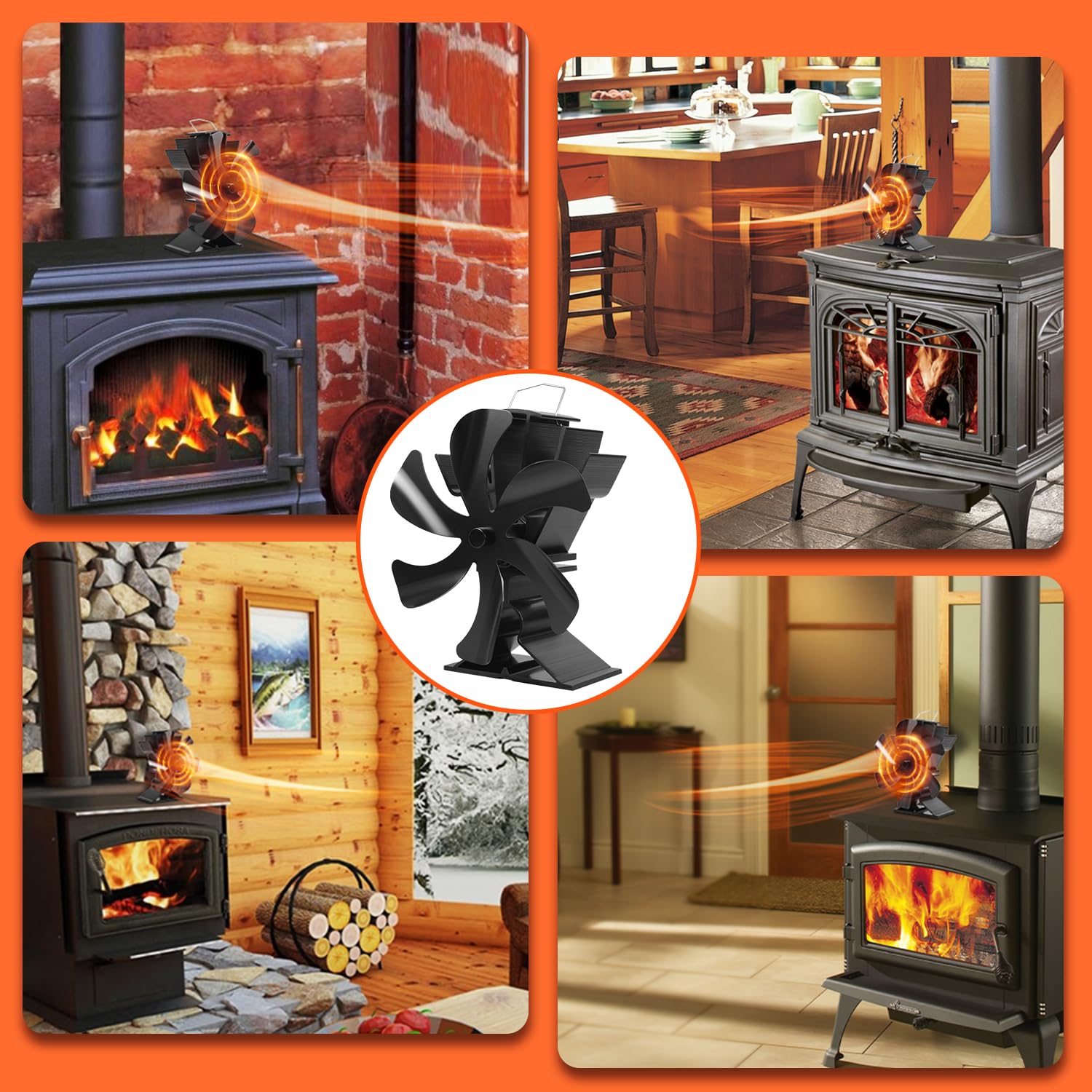Ventilateur de poêle Tomersun 6 Lames Ventilateur de poêle à bois silencieux à chaleur pour poêle à bois/cheminée/poêle à bois