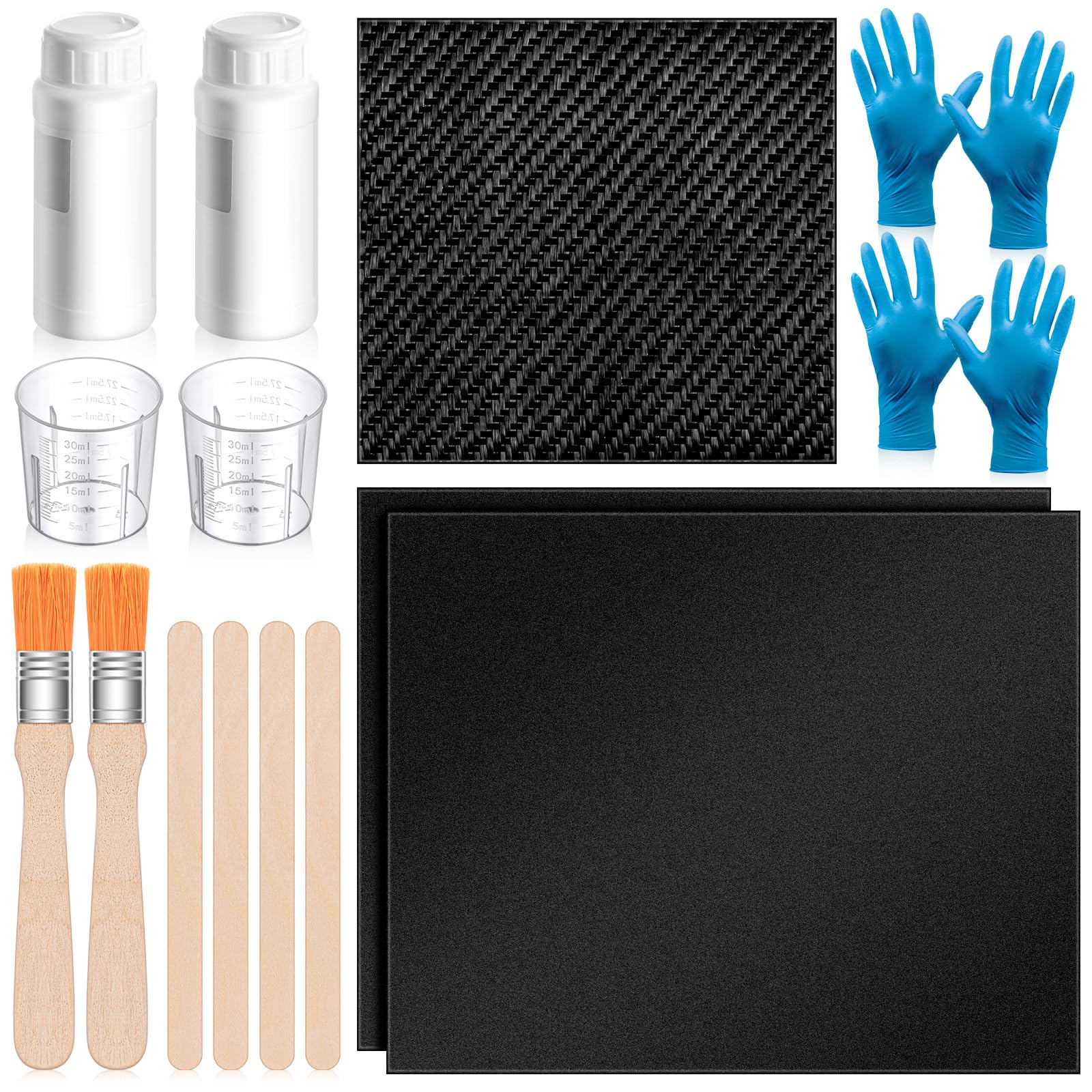 Teenyyou 15 Pcs Carbon Fiber Repair Kit with 3k 220g Twill Weave Carbon Fiber Fabric, Epoxy Resin Hardener and Tools for DIY Repairs on Cars,