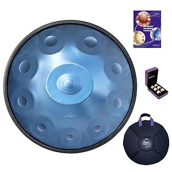 ASTEMAN Handpan in D Minor,440hz, 22 inches with 10 notes, comes with a backpack, courses, finger sleeves, stand, cleaning cloth, and two mallets.