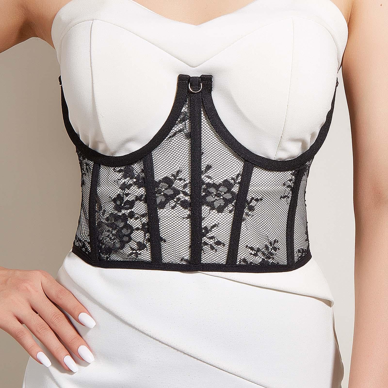 F Fityle Cintura corsetto sottoseno, corsetto in vita, corsetto con coppe aperte in pizzo, corsetto disossato con ferretto sul busto corto, in vita