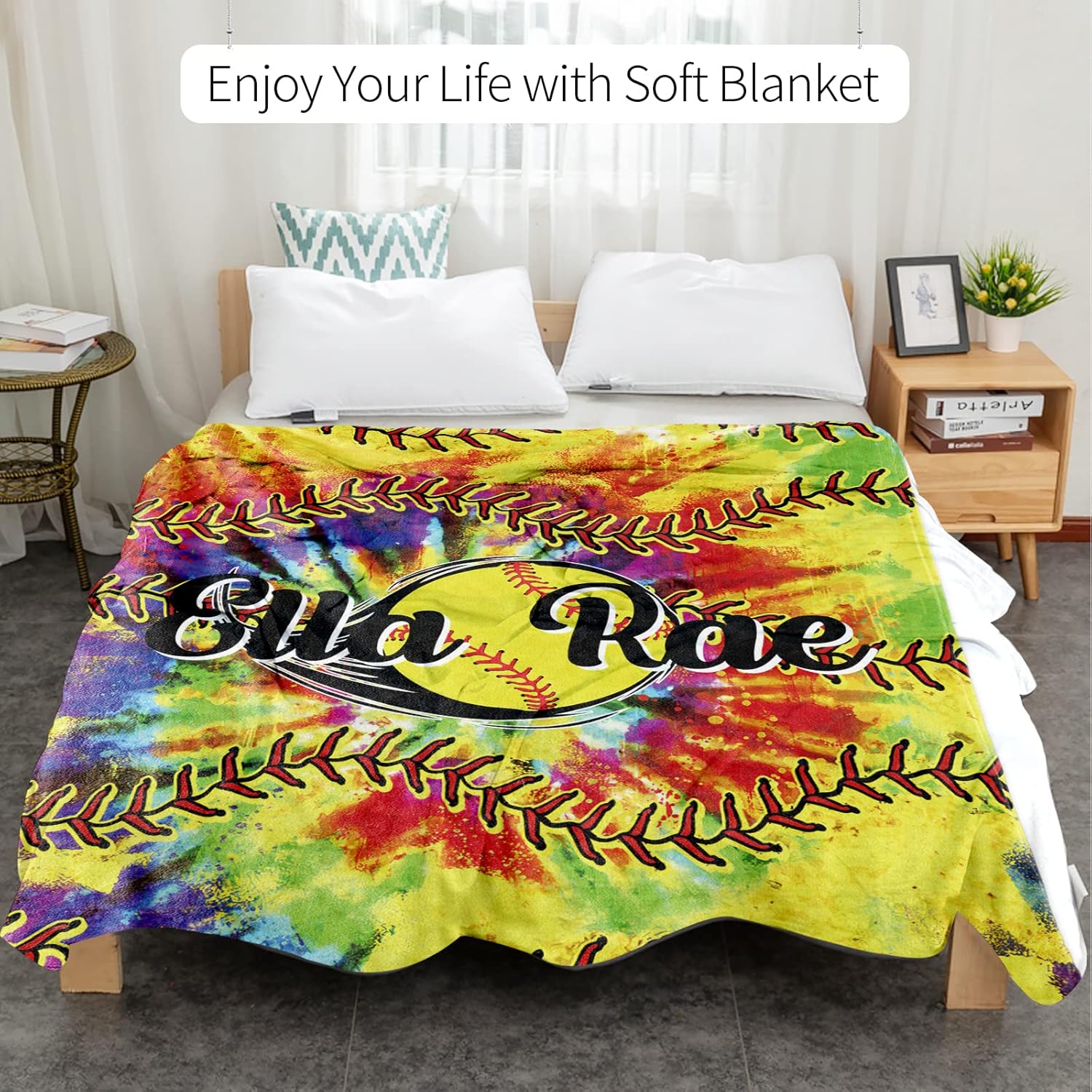 Dyoart Personalized Softball Kids Blanket with Name and Number - Custom Sport Bed Blankets Gift for 0-3 Months Baby Essential - Super Warm and Comfortable 50x60inch