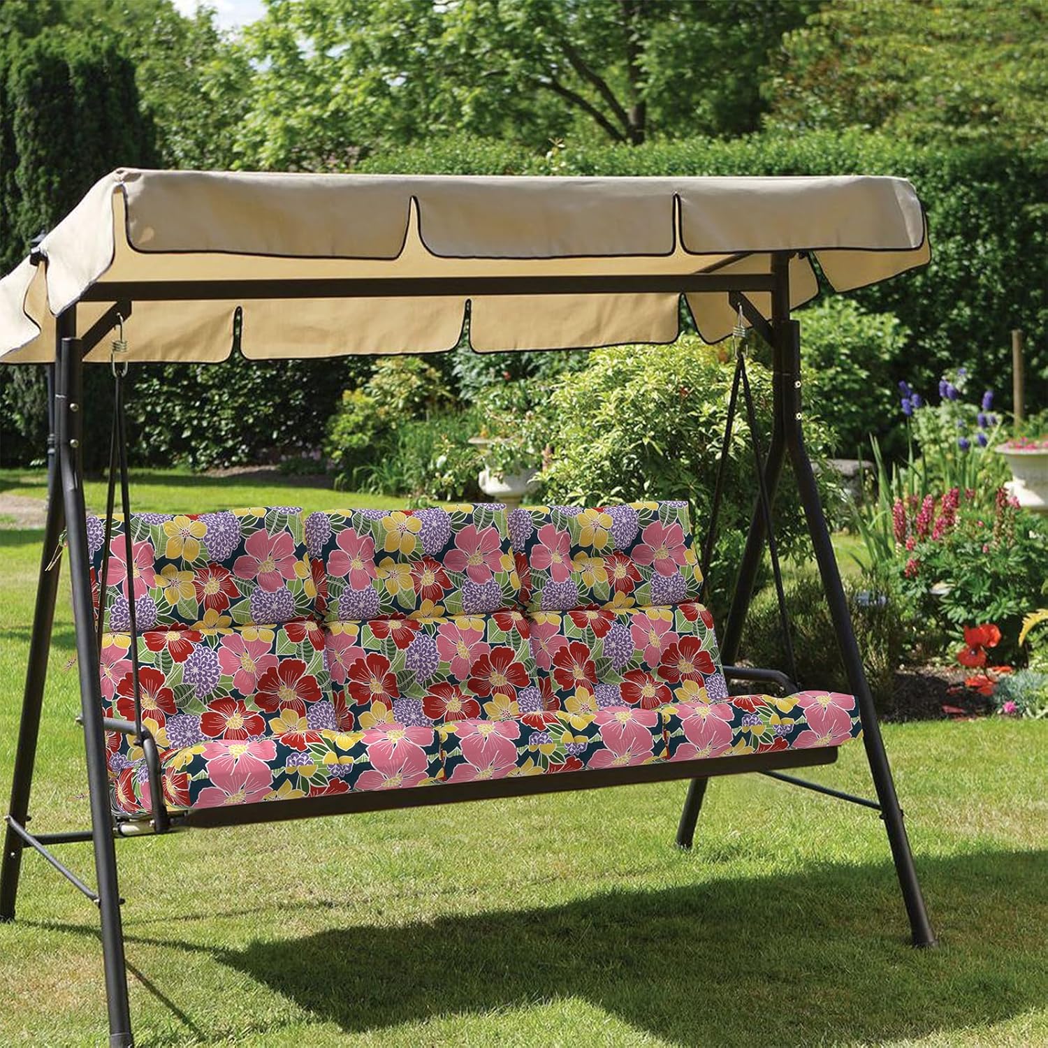 outdoor high back patio chair cushions, fade resistant & waterproof tufted seat and back cushions for patio furniture, patio chair cushions 44x22 inch, set of 2, flower bloom similar but not same