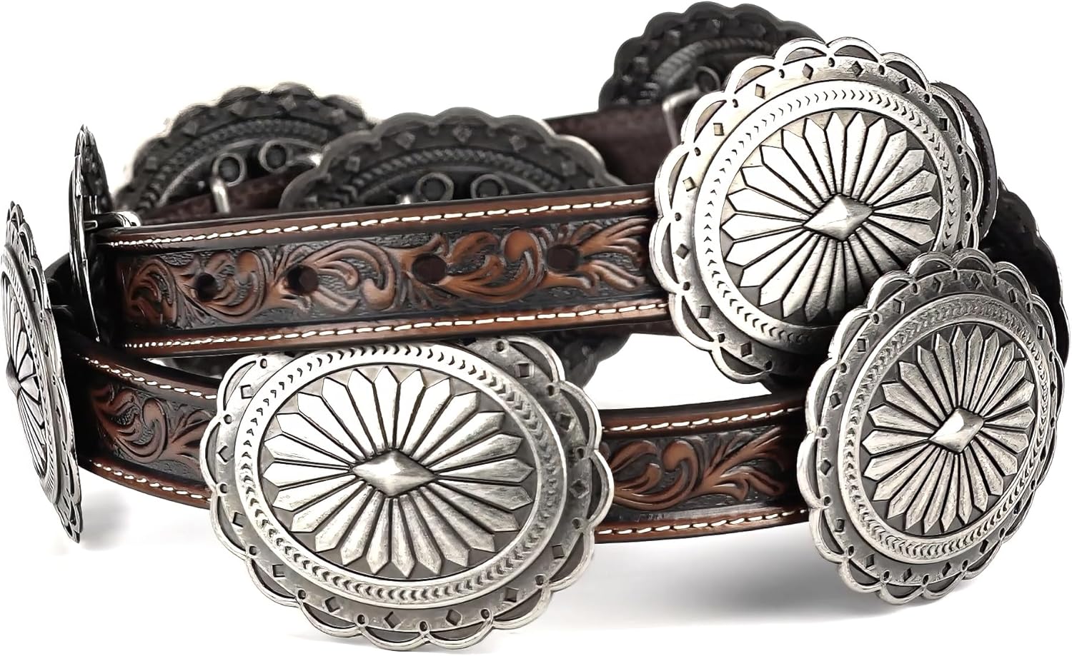Ariat Women's Tooled with Silver Oval Concho Leather Belt