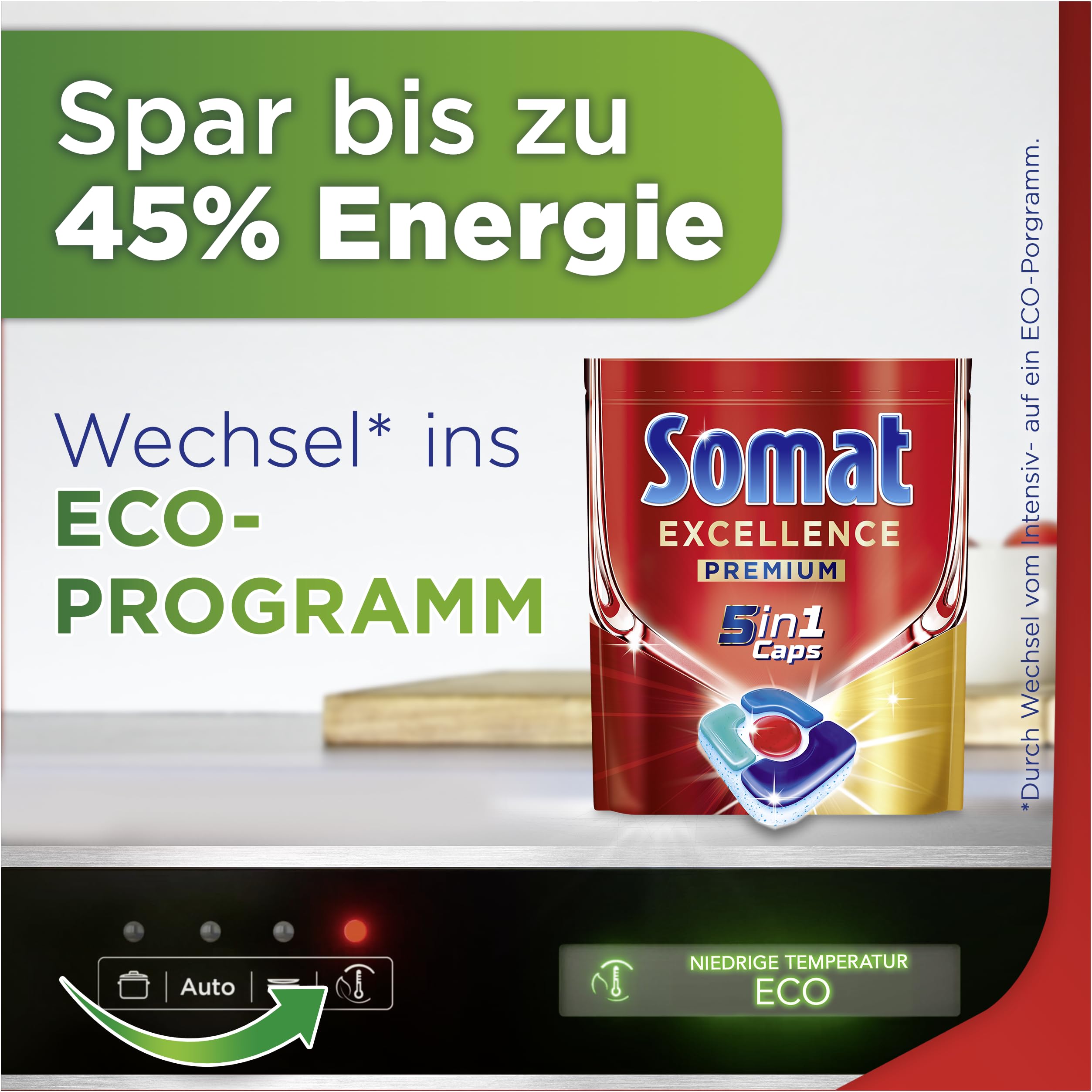 Somat Excellence Premium 5 en 1 Caps (134 Caps), pastillas para lavavajillas de liberación rápida con Extra Boost, Somat Caps eliminan incluso 72 h de restos de comida secos y persistentes