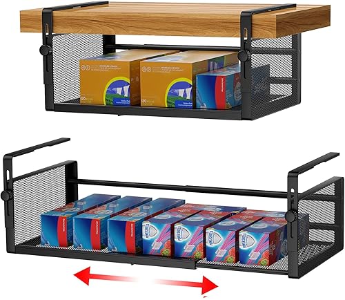 AmonHouseware 2Pack Under Shelf Basket, Adjustable Hanging Under Cabinet Shelf