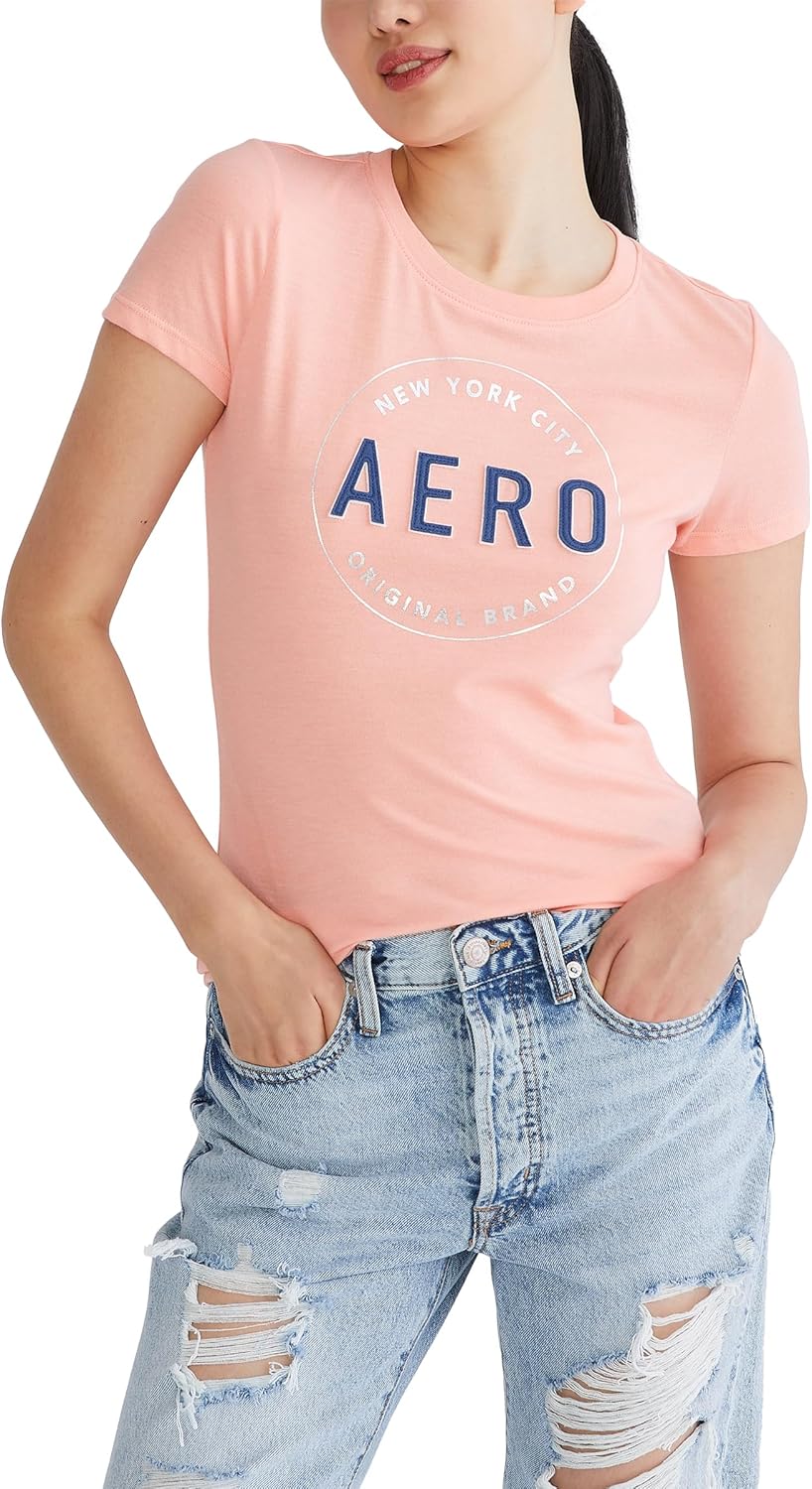 Aeropostale Women's Aero Short Sleeve Graphic Tee- Circle