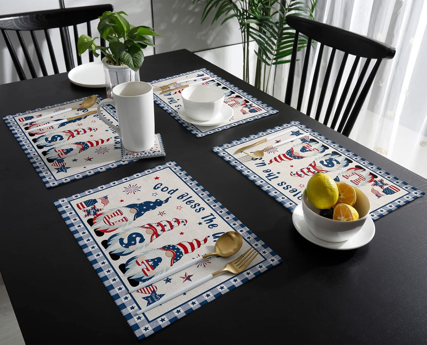 Placemats for Dining Table Set of 4 4th of July Gnomes Independence Day Patriotic Theme Table Mats for Home Kitchen Restaurant Christmas Party Decoration,Washable