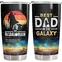 34HD Dadalorian Tumbler with Lid 20 oz, Star Dad Merch for Fathers Day Birthday Gifts from Daughter, Son &amp; Wife, Best Dad in the Galaxy Cup
