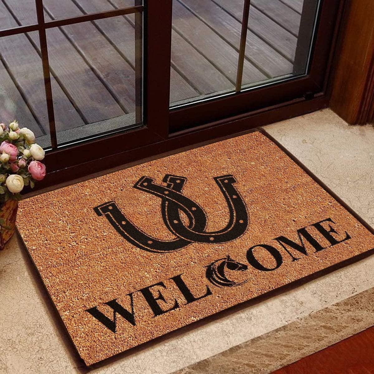 N/Ａ Felpudo Entrada casa Alfombra Salon Bienvenido Regalo de Herradura para los Amantes de los Caballos diseño Felpudo decoración del hogar Decoracion Hogar
