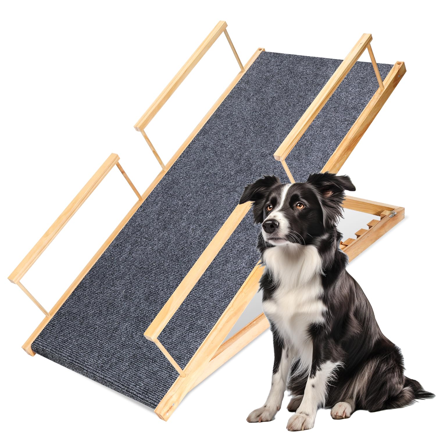 Herrselsam Rampa para perros de 120 cm de largo, escalera para perros de madera, rampa para mascotas para perros pequeños y grandes, escalera antideslizante para gatos, rampa para perros plegable,