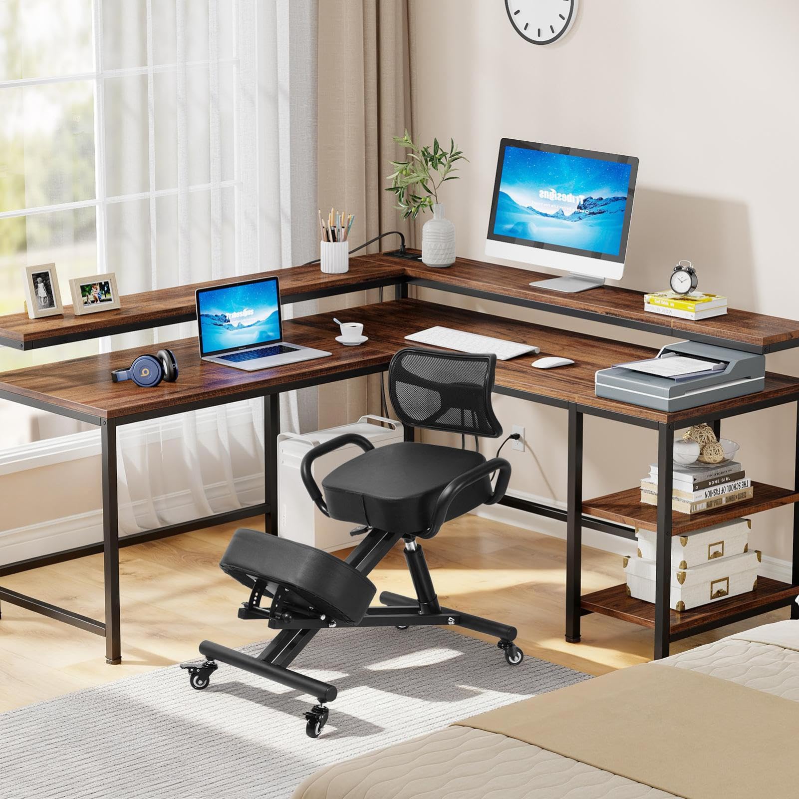 Generisch Chaise genoux, ergonomique, réglable, avec repose-pieds, 4 positions d'angle et plage de hauteur de 57 à 67 cm, assise confortable, jusqu'à 100 kg, tabouret pour adultes et enfants