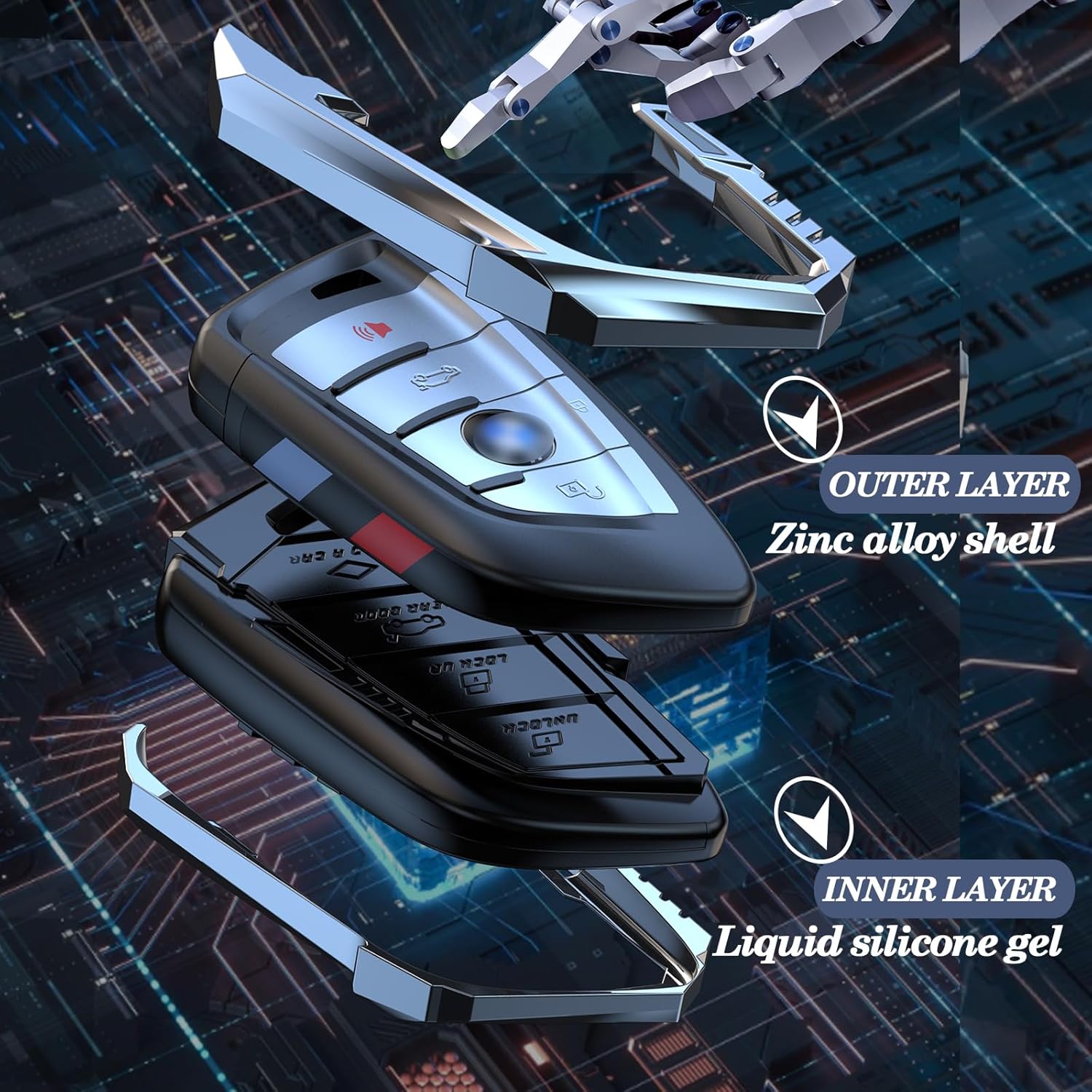 for BMW Key Fob Cover with Keychain,Heavy Zinc Alloy Key fob Cover for BMW 2 5 6 7 Series X1 X2 X3 X5 X6 X7 Mech Style Key Fob Holder (A-Model) - Image 3