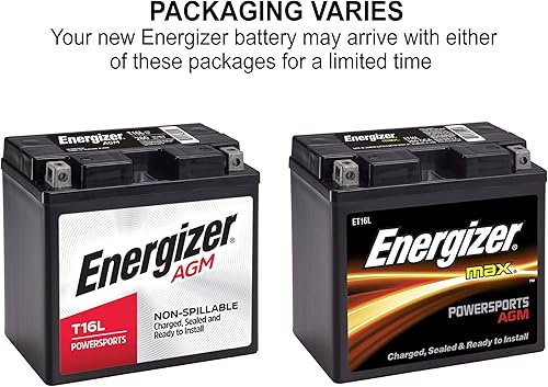Miniatura 2 de Energizer - Batería ET16L T16L AGM para motocicleta y ATV de 12 V, 260 amperios de arranque en frío y 19 Ahr. Reemplaza: CTX19L-BS, T16L y otros