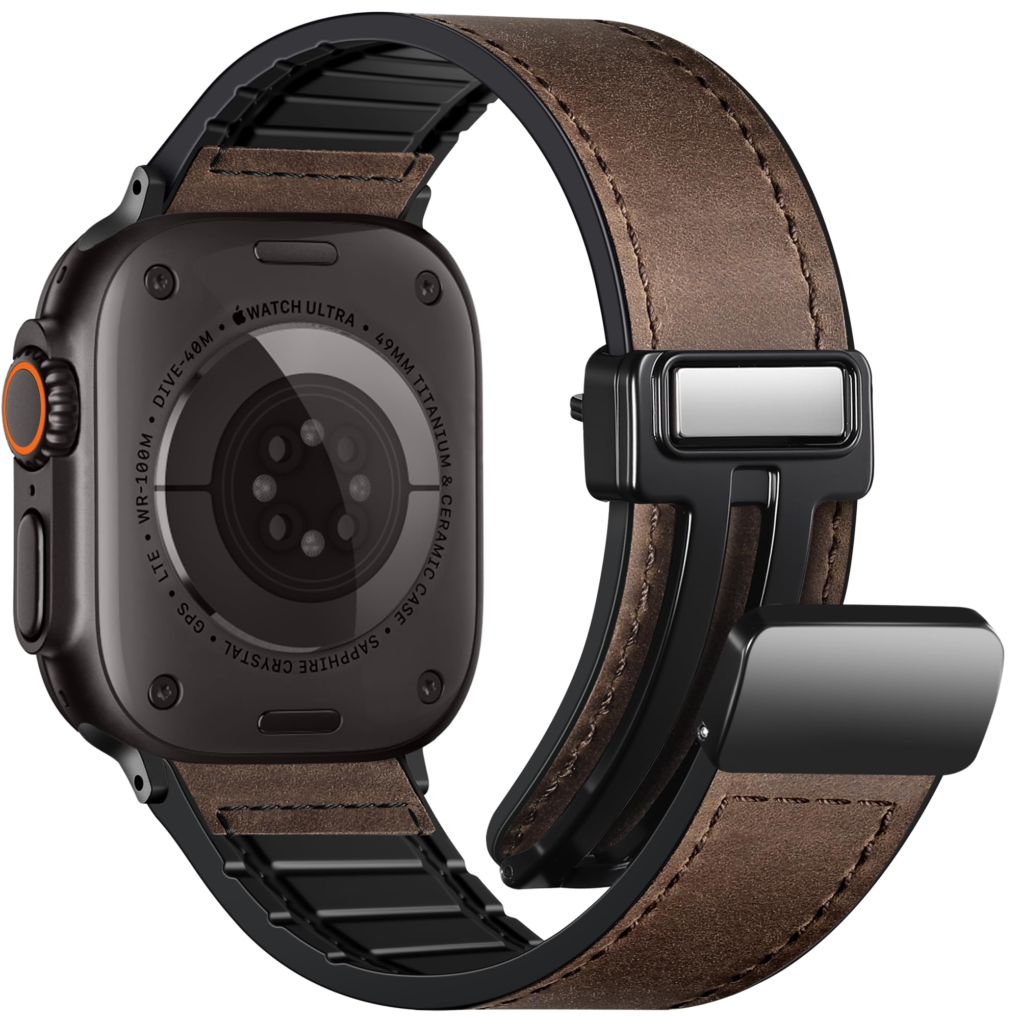 Charlam Magnetic Leather Bands Compatible with Apple Watch Bands 49mm 46mm 45mm 44mm 42mm 41mm 40mm 38mm Men Women,Genuine Leather Straps for iWatch Bands Ultra 3/2/1 SE Series 11 10 9 8 7 6 5 4 3 2 1 — view 12