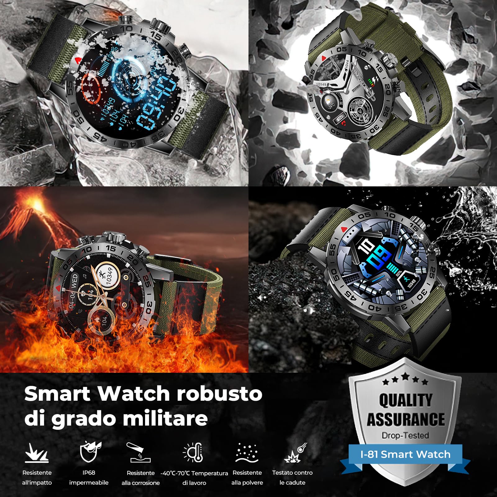 Smartwatch Maschile 1.39 Pollici - Tracker Sportivo IP68 Waterproof - Dettaglio