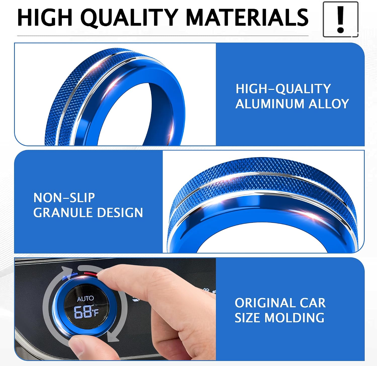 Interior Upgrade Accessories Compatible with 2025-2026 Hyundai Tucson & Santa Cruz (Not Fits SE Trim), 5-Piece Aluminum Knob Cover Trim Kit (Blue) for Push Start, A/C Climate & Volume Knob