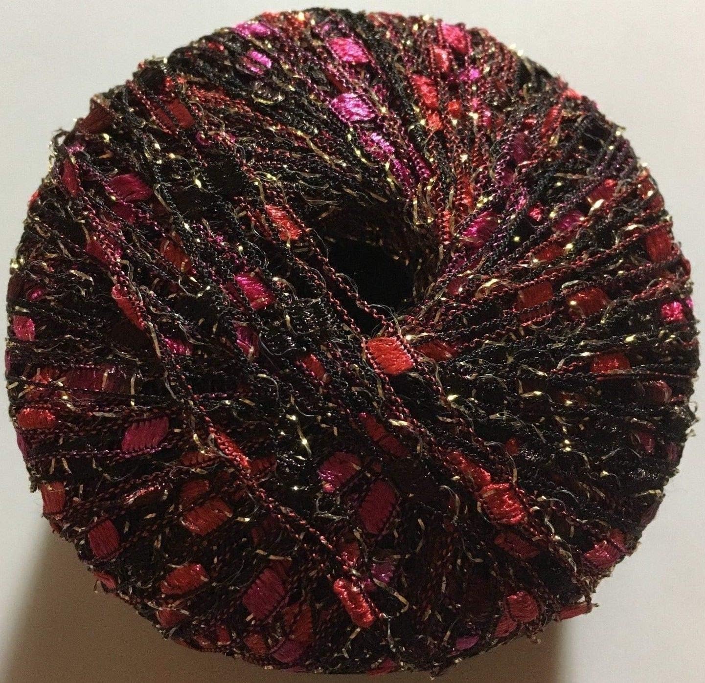 Valentine Glitz Ladder Ribbon Yarn Dark Horse Beautiful #A105 Red Pink Burgundy Black Gold Metallic Ladder