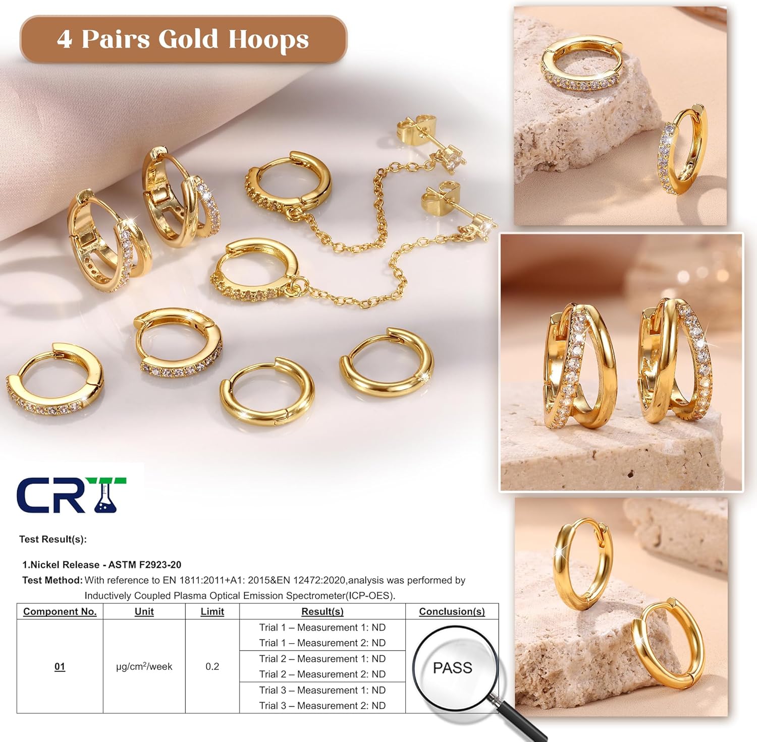 Florideco 4 Pairs Small Hoop Earrings for Women Trendy 14K Gold Plated Chain Drop Earrings Set Hypoallergenic CZ Huggie Hoops Lightweight Cartilage Earring Stacks Women's Jewelry Gifts - Image 6