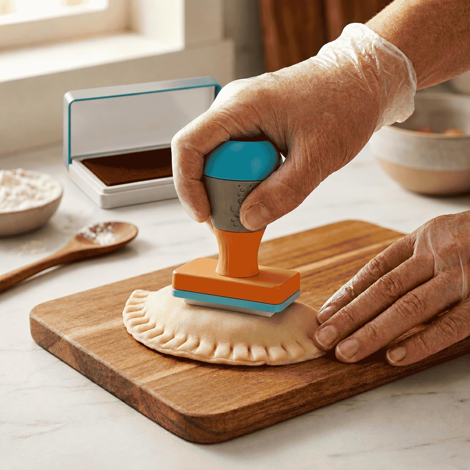 Custom Empanada Stamp, Your Text up to 12 Chars, Ink Pad, Gift Box, USA image 5