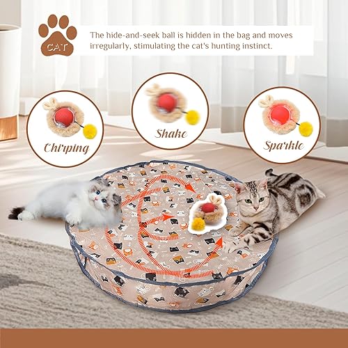 Miniatura 2 de Tapete interactivo de actividad para gatos de 28 pulgadas con bola rodante automática, sistema de búsqueda de juego, recargable por USB, no tóxico,