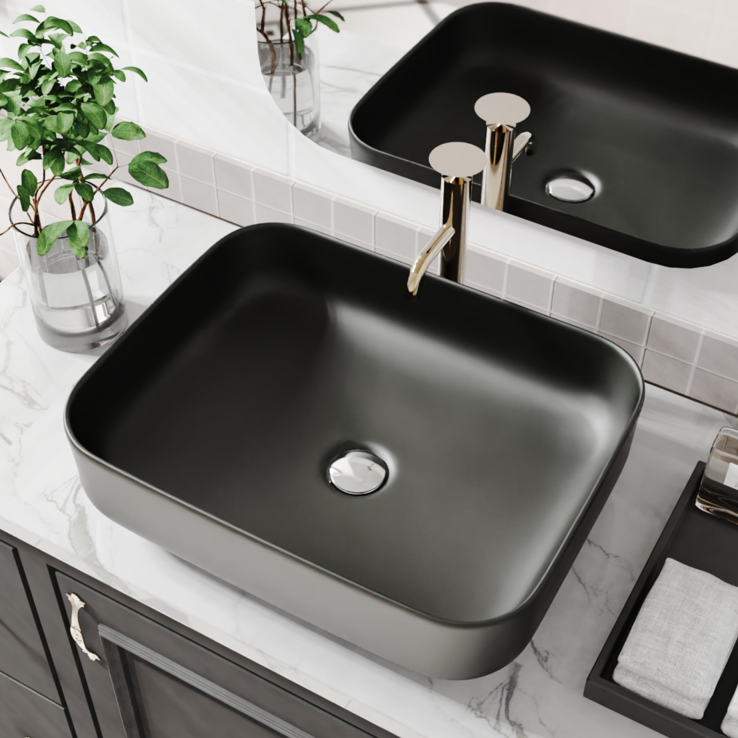 ELLAI Bathroom Vessel Sink Rectangle Above Counter Porcelain Ceramic ...