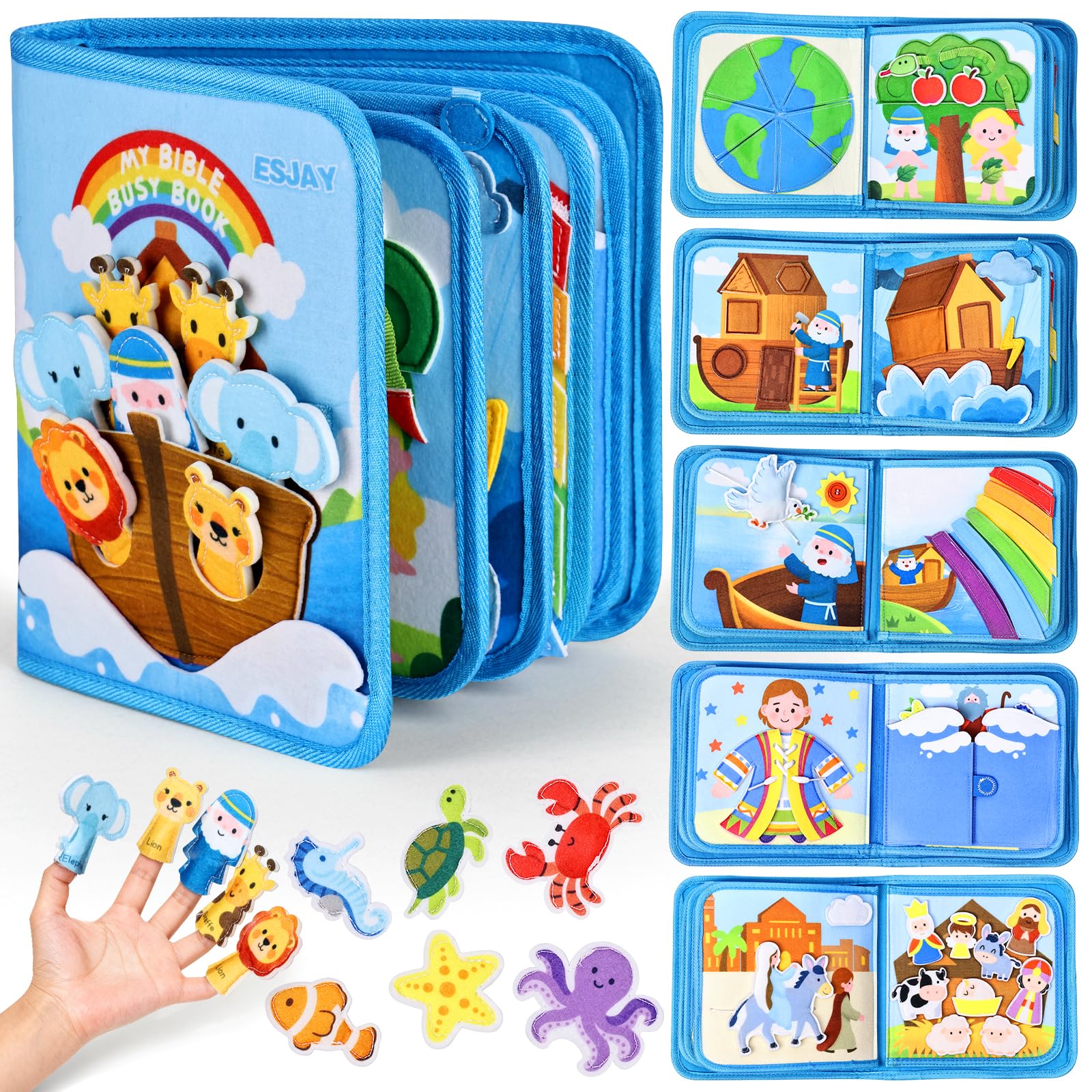Esjay Busy Board Bible Quiet Activity Book per bambini piccoli Montessori Giocattoli a partire da 1 2 3 anni bambino gioco battesimo compleanno regalo ragazzi ragazze giocattolo educativo giocattolo