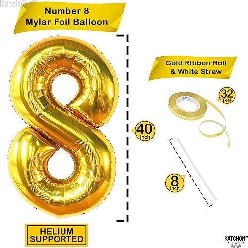 Miniatura 2 de KatchOn, Globo dorado gigante del número 8 de 40 pulgadas, globo dorado del número 8 para decoraciones de cumpleaños de 8 años para niñas,