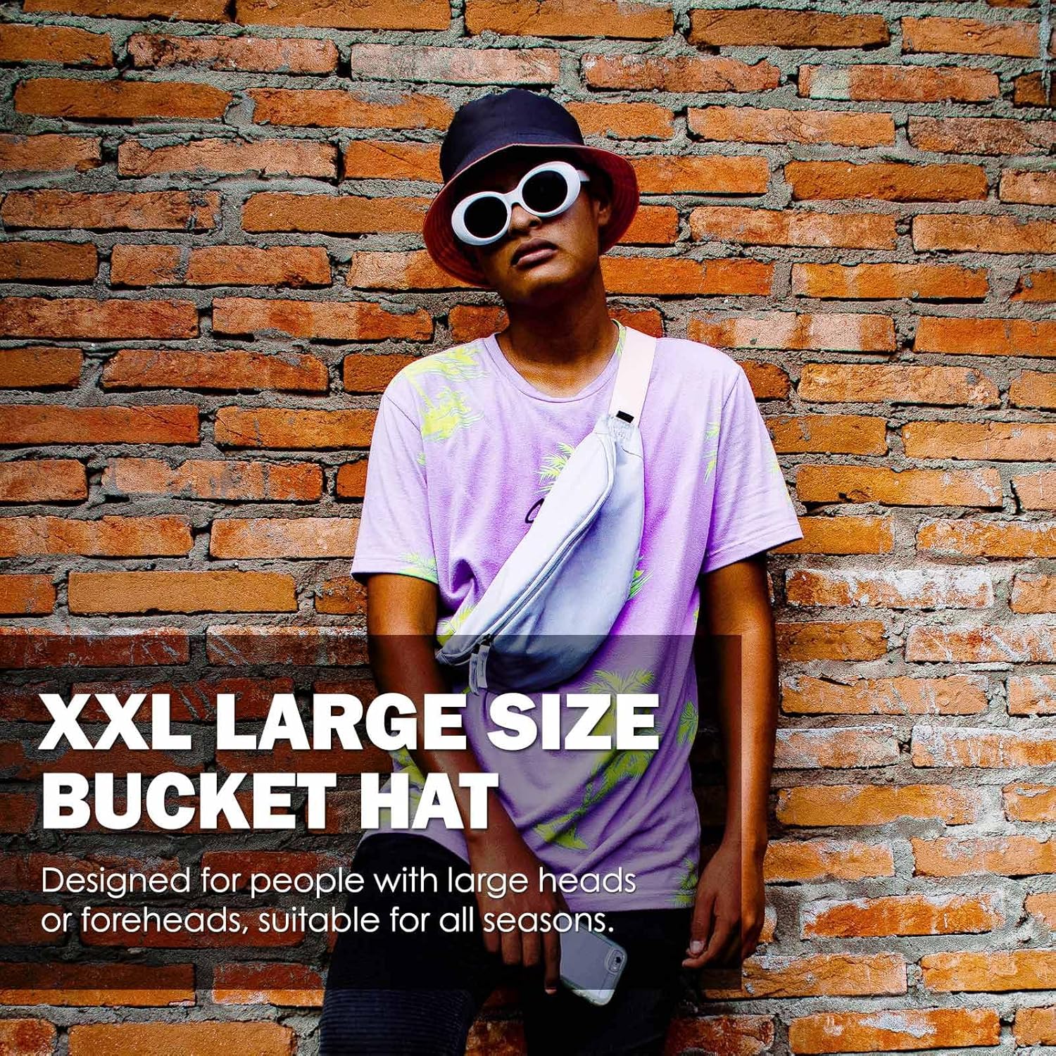 Oversize XXL Bucket Hat, Extra Large Unisex Reversible Cotton Bucket Hats, Double Side Wear Fishing Hat Summer Sun Hat