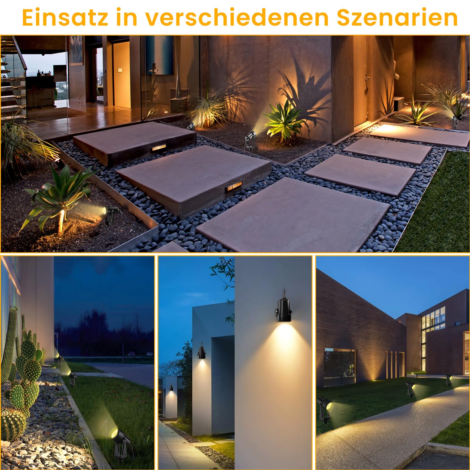 LED Gartenbeleuchtung mit Strom mit Remote,32M/105FT 10er-1 Set,2500LM 2Wx10 Gartenstrahler 27V COB IP65 Wasserdichter Strahler Warmweiß mit Erdspieß für Außen Garten Yard