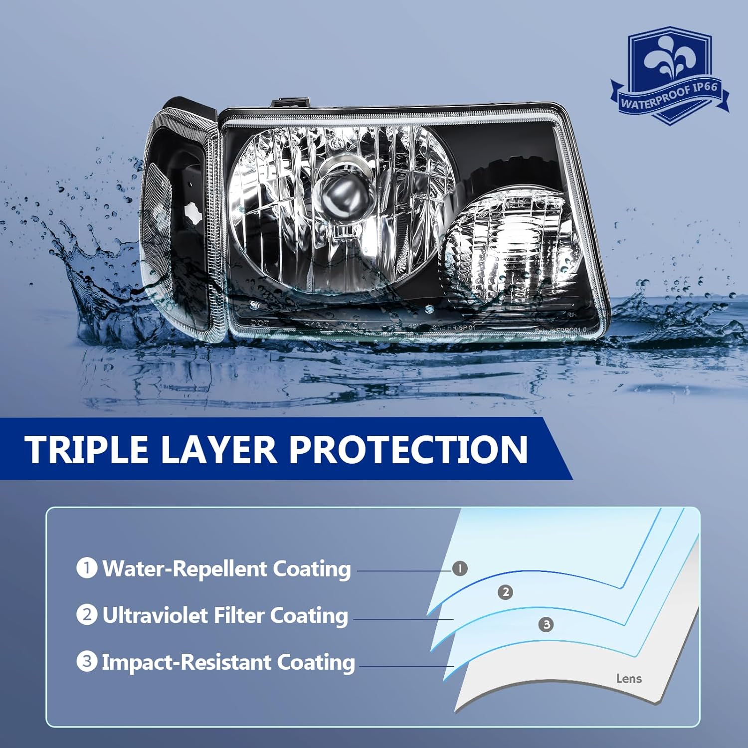 ECCPP Headlight Assembly for 2001 2002 2003 2004 2005 2006 2007 2008 2009 2010 for ford for Ranger Black Housing Clear Reflector Driver and Passenger Side Headlamps