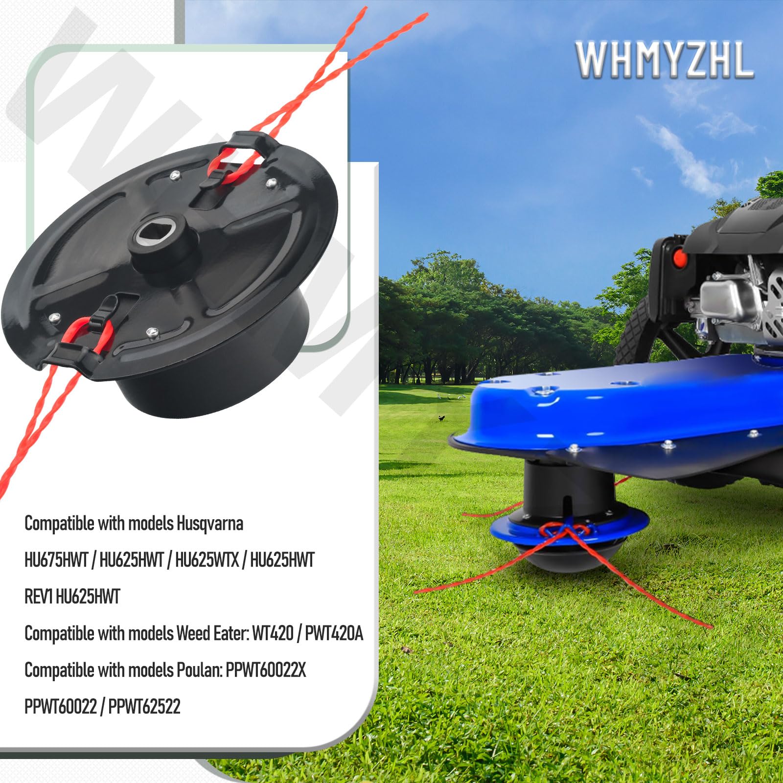 Placa portadora 532180338 y línea de recortadora 532182219 compatible con Husqvarna/Craftsman/Poulan Pro/Poulan Weed Eater, sustituye a 594935003
