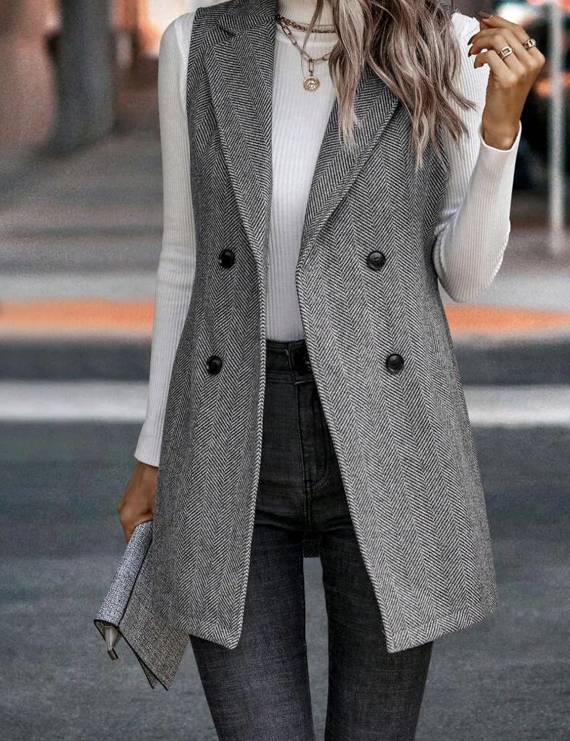 ZILIN Long Vest for Women Sleeveless Blazer Fall Jackets Work Office Cardigan Outerwear - Image 6