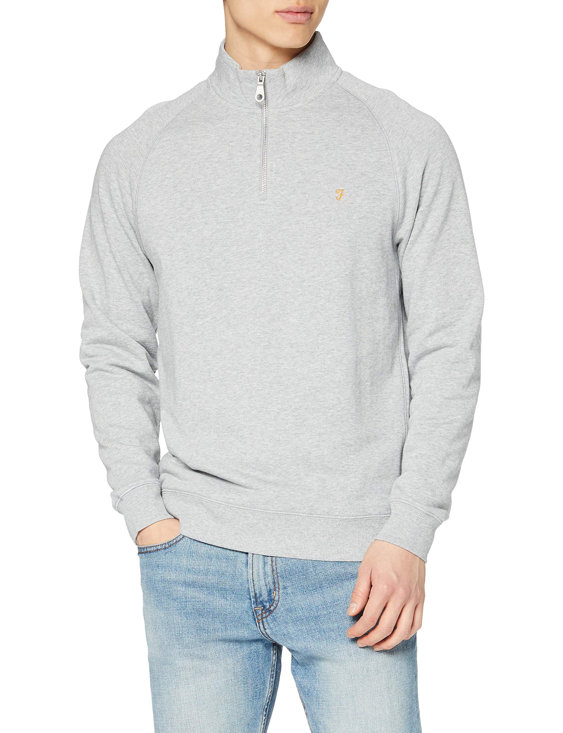 Farah Men's Jim 1/4 Zip Sweatshirt, Grey, XXL UK