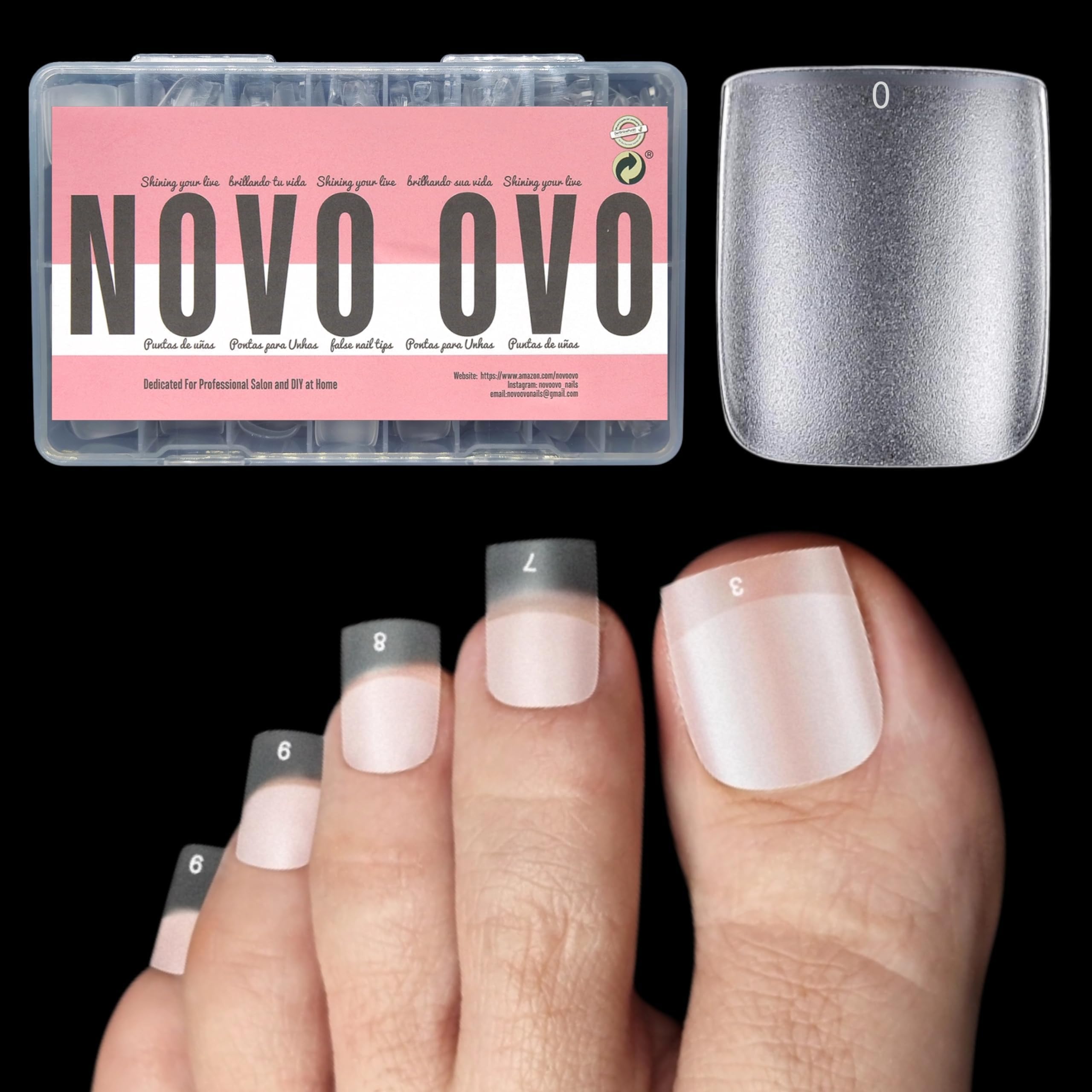 NOVO OVO Long Square Toe Nail Tips Press on Full Cover, Extra Wide Clear Toenails Kit, Pre-shaped Double MatteToenails For Women Men Big Toe Long Nail