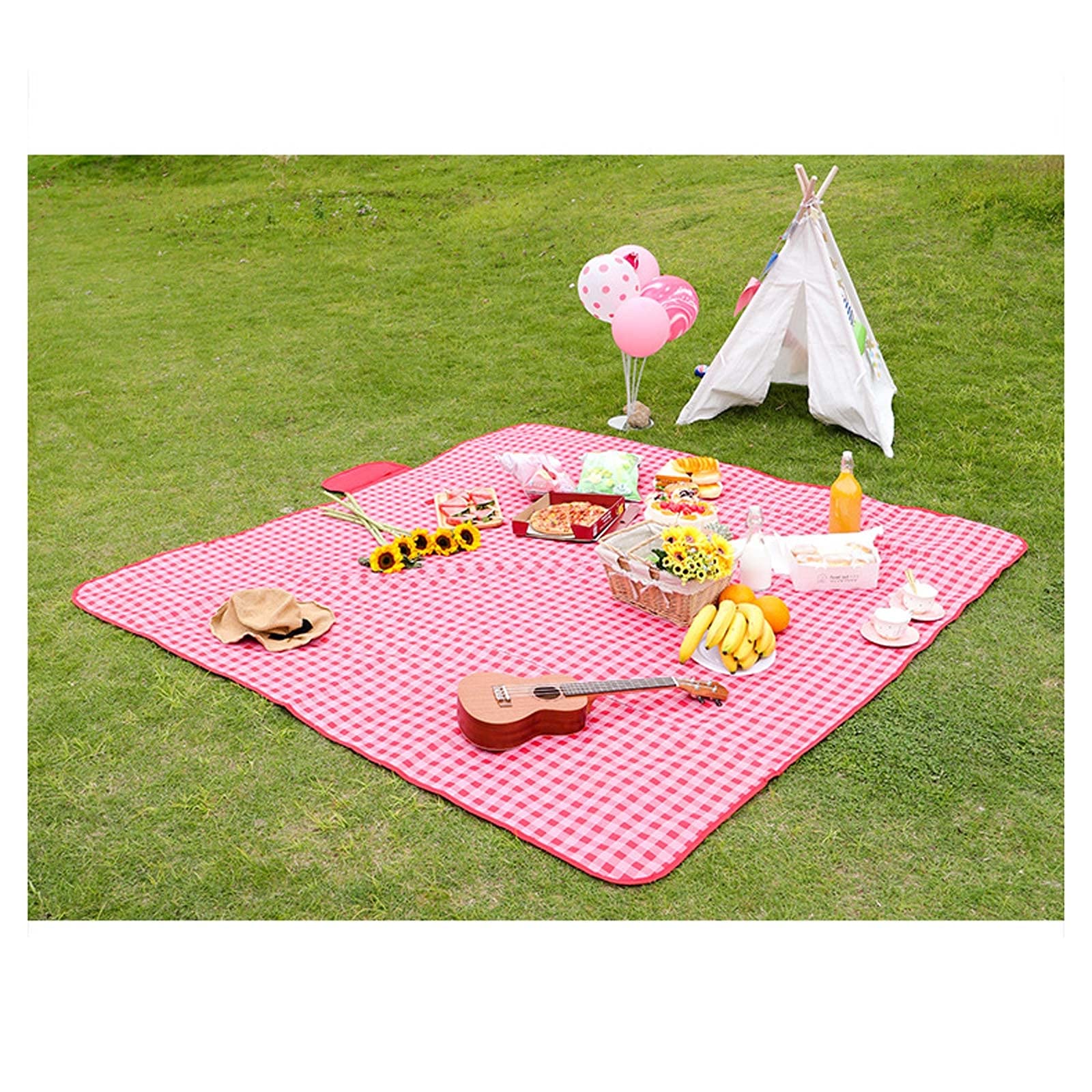 Couverture de Pique Niques, 200 x 200 cm, Natte de Plage Imperméable, Tapis Pique Niques Nappe Picnic pour Extérieur Camping Parc Cour (Color : Red Grid)