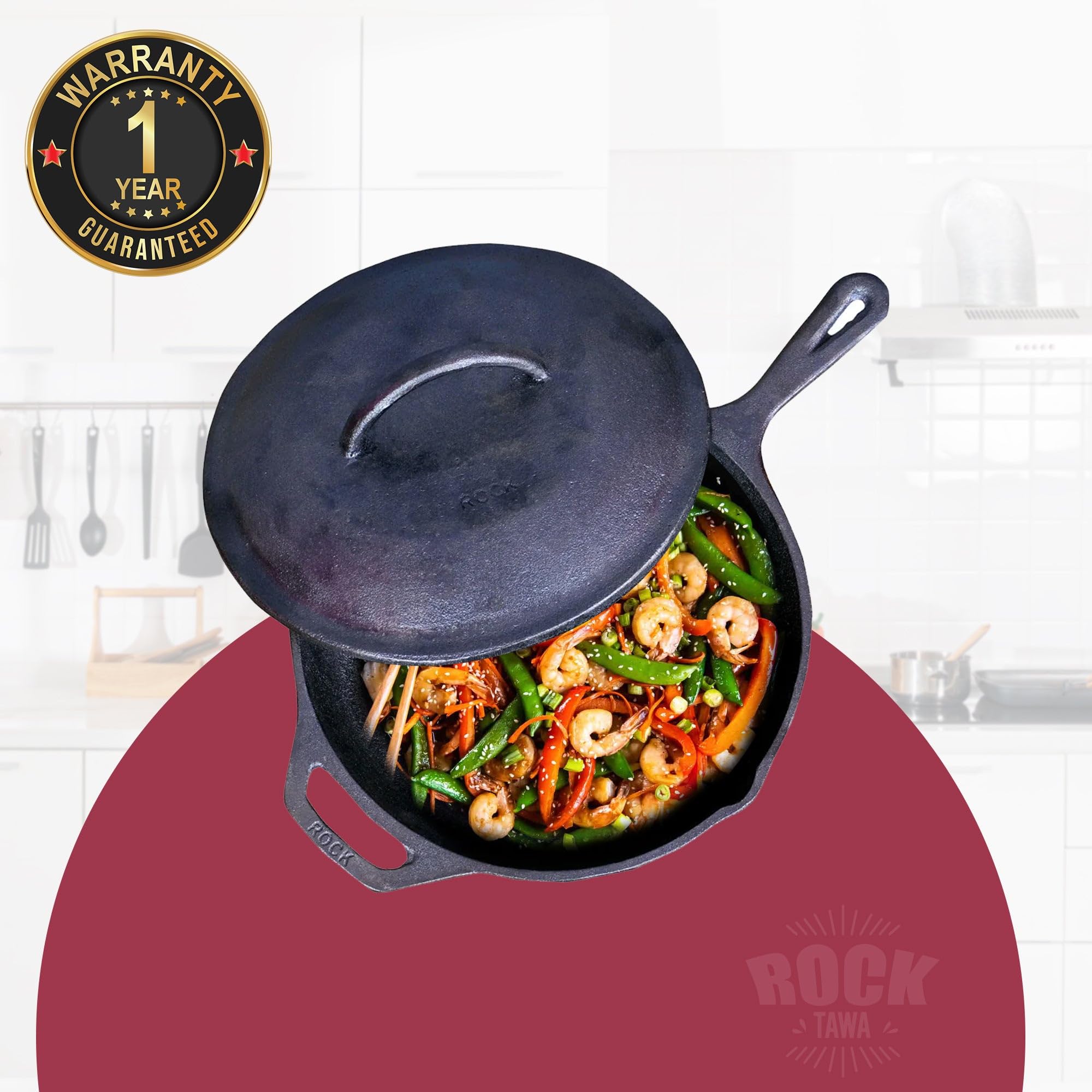 Rock Tawa Induction Base Cast Iron Tawa wit Lid, Black - Image 6 thumbnail