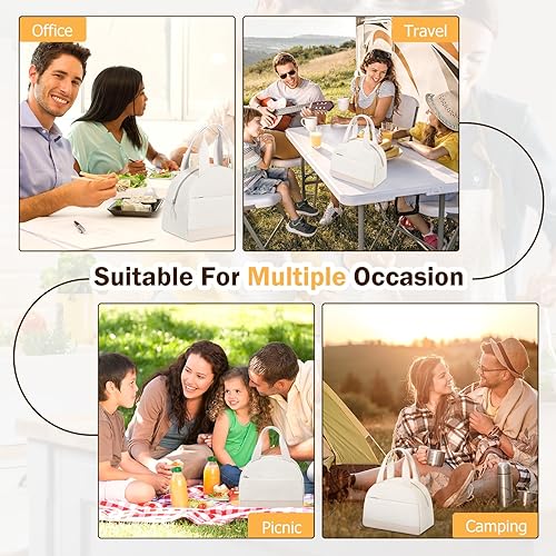 Miniatura 7 de Lonchera para mujeres y hombres, a prueba de fugas, lonchera aislada con gran capacidad, contenedor de almuerzo para el trabajooficina (M-beige)