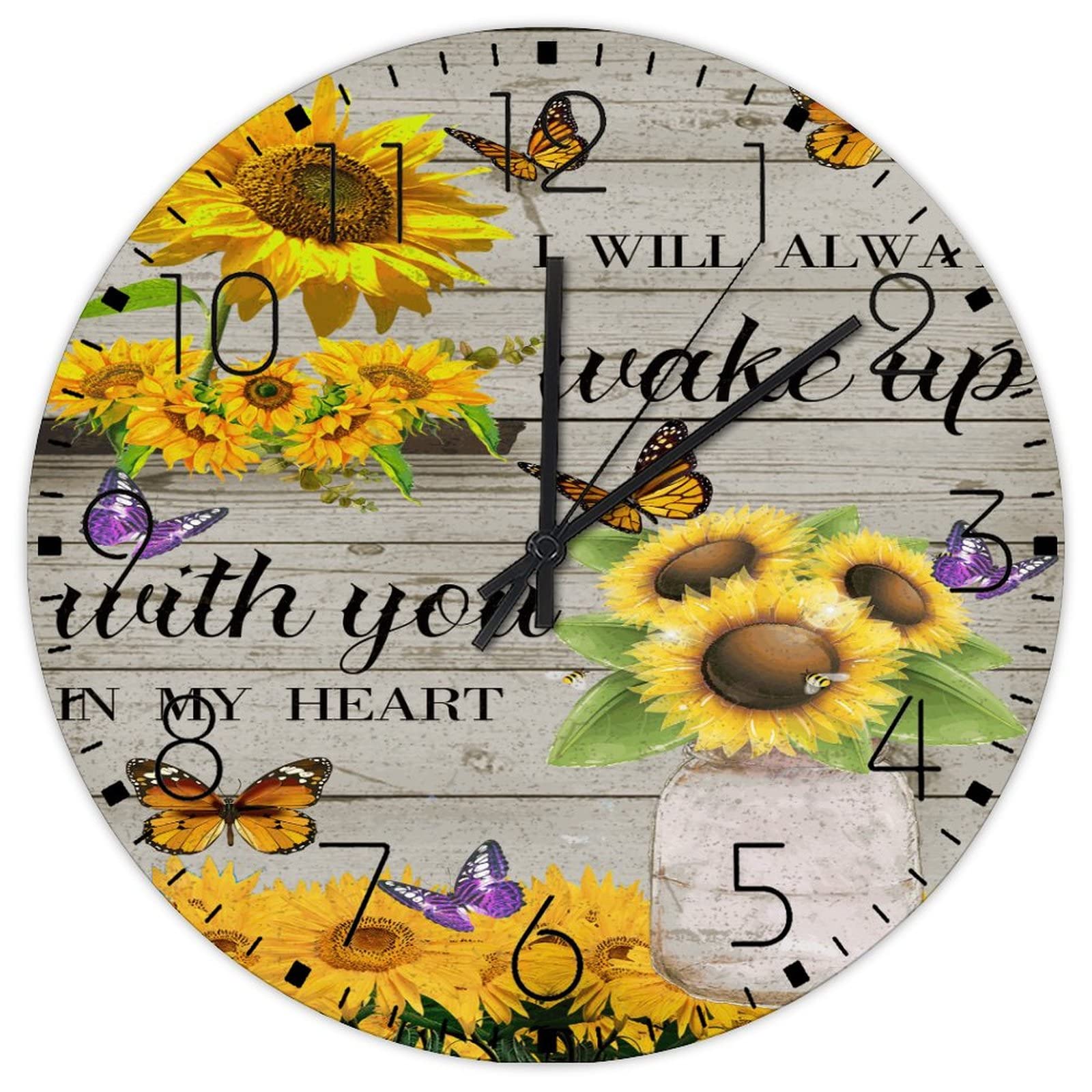 Horloge murale analogique en bois rond de 38cm pour décoration de salon chic