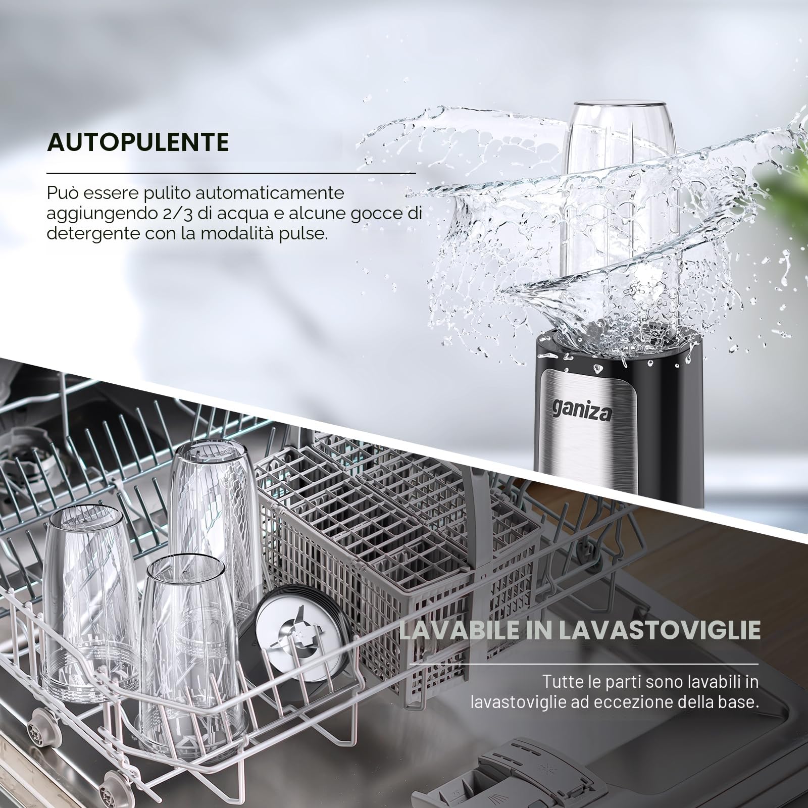 Ganiza Frullatore, 900 W, mini frullatore con 3 bicchieri portatili (2 × 500 ml & 1 × 700 ml), lama a quattro lame in acciaio inox, senza BPA, facile da pulire, frullatore elettrico per shake