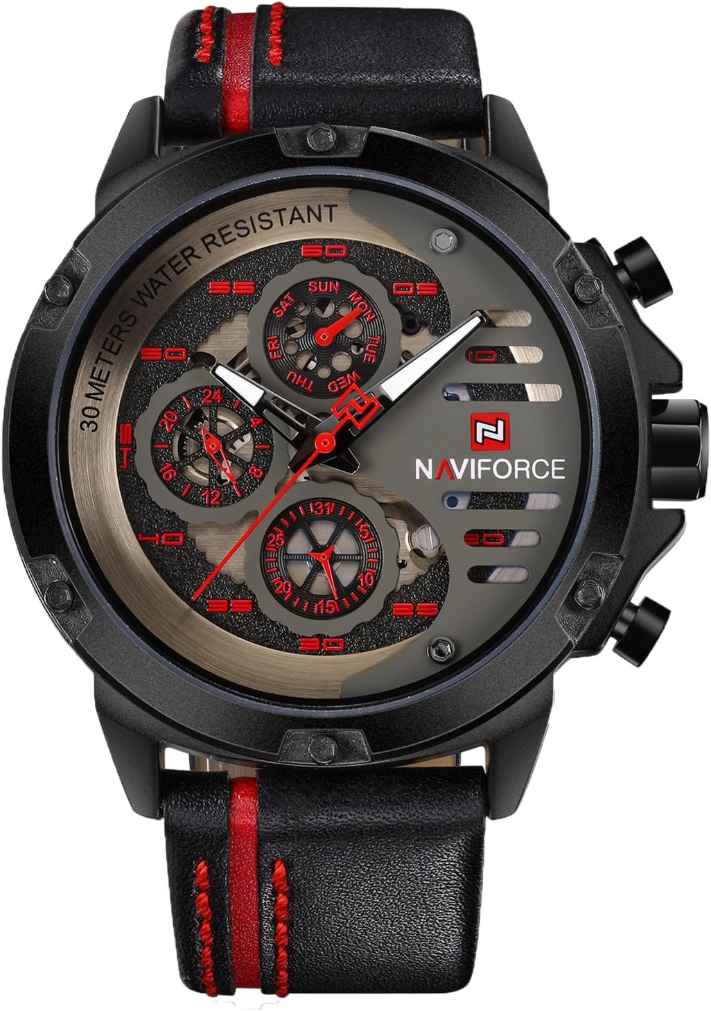 Men's Sport Military Watches Waterproof Analog Quartz Watch Date Multifunction Leather Army Wristwatch