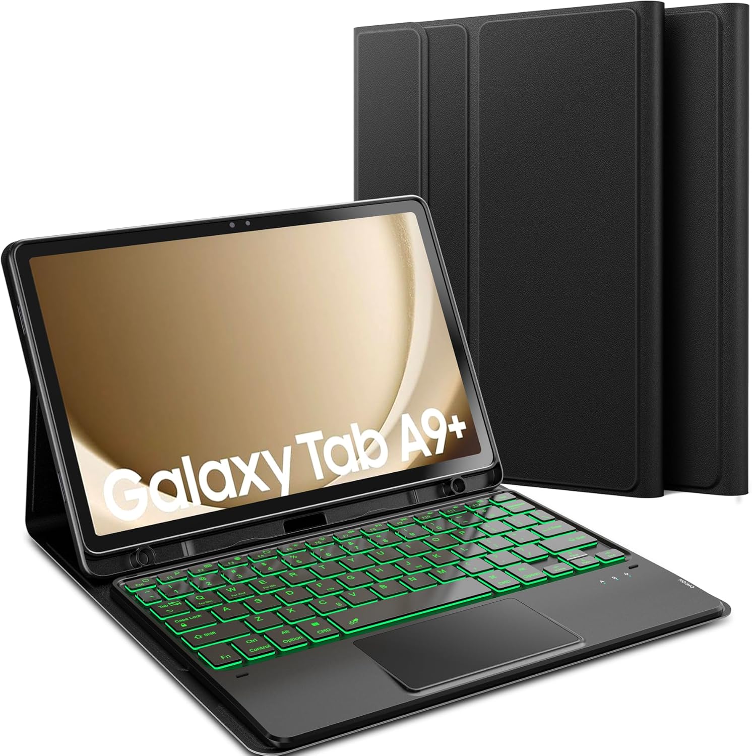 for Samsung Galaxy Tab A9 Plus A9+ Case with Keyboard 11 inch 7 Color Backlit Magnetically Detachable Keyboard with Touchpad Stain-Resistant PU Flip Tablet Sleeve Cover with Pen Slot Black