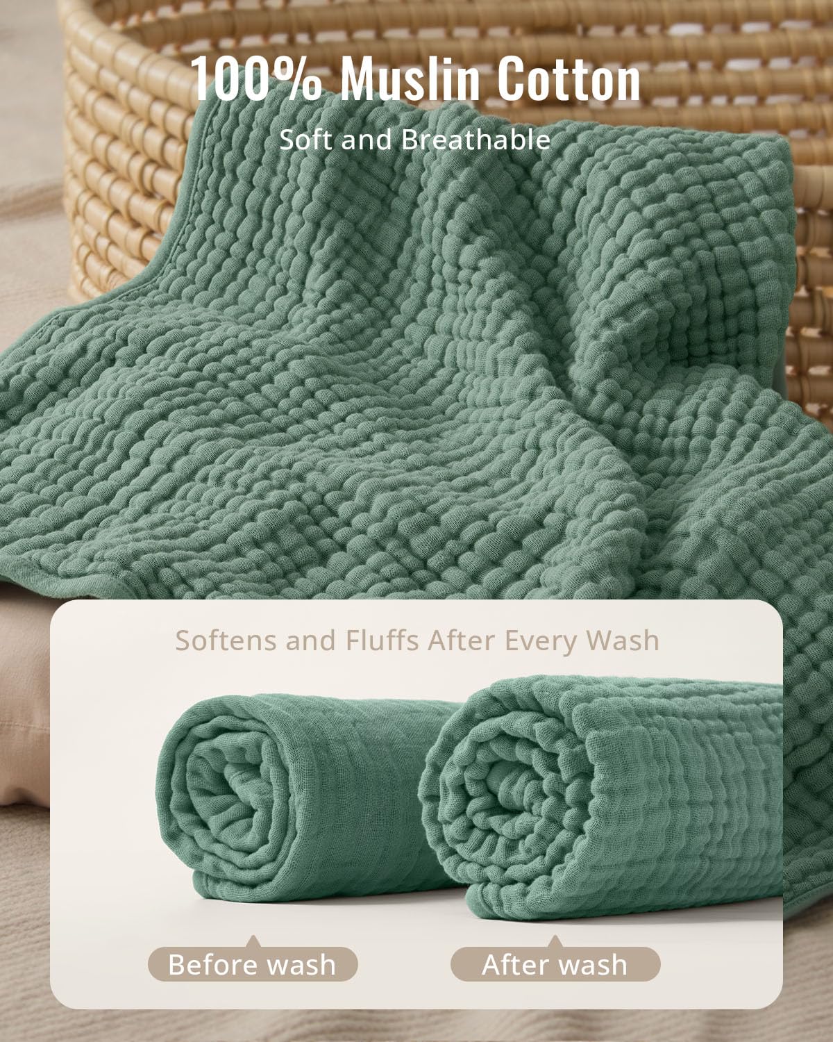Blissful Diary Asciugamano da bagno in mussola con cappuccio per bambini, confezione da 2, morbido e assorbente, per neonati e bambini piccoli, unisex, regalo per neonati, elementi essenziali per